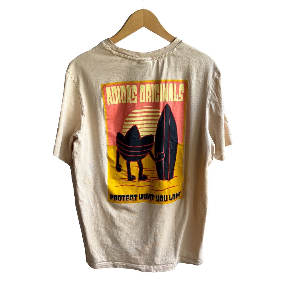 adidas Originals Beige Graphic Short Sleeve Tee with Yellow & Pink Back Print